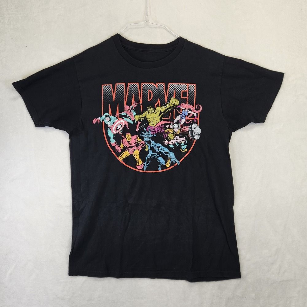 Marvel Comics Avengers Graphic T-Shirt Black Mens Large Spider-Man Hulk Thor Tee